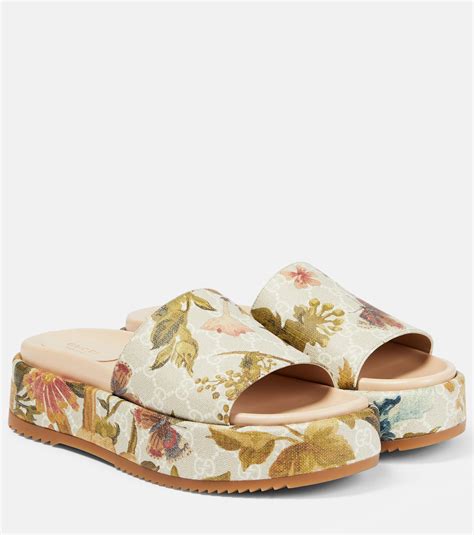 gucci slides with pink flowers|gucci floral platform slides.